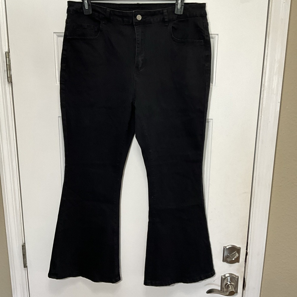 SHEIN Mid Rise Black Denim Flare Jeans 3X
